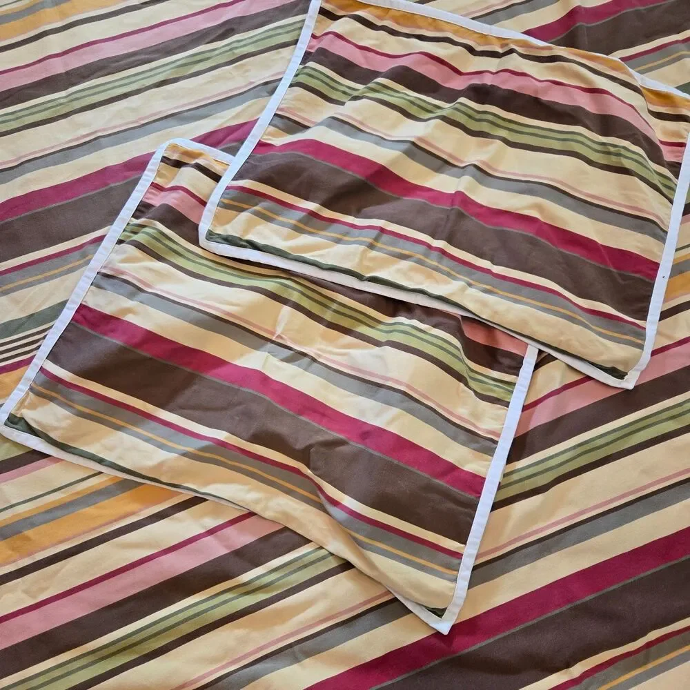 Full/Queen Duncan‎ Stripes POTTERY BARN Heavy Duvet Cover 2 STD Shams Reversible